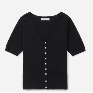 Everlane black cotton/merino short sleeve cardigan